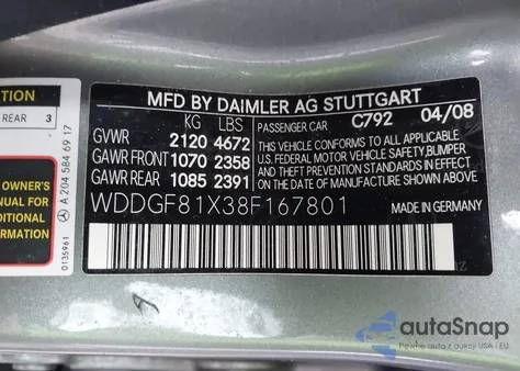 2008 Mercedes-Benz C 300 Luxury 4Matic/Sport 4Matic from USA, damaged, VIN WDDGF81X38F167801